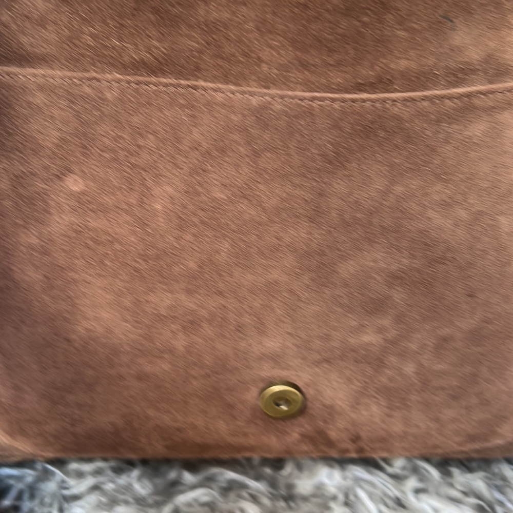 Brown Suede Leather Crossbody Handbag Gorgeous Metallic Boho Bag Leather Putse - Picture 6 of 16